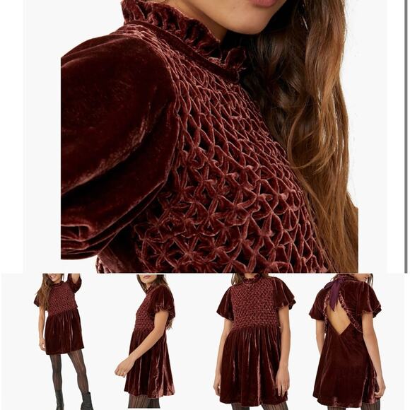 Free People Velvet Mini Dress Gum Drop  Double Dare - Picture 1 of 16